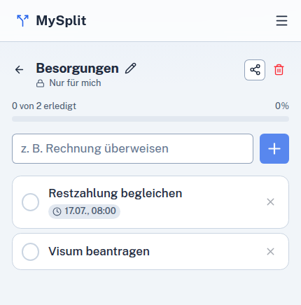 MyTasks Aufgabenliste mit Terminen und Zuweisung